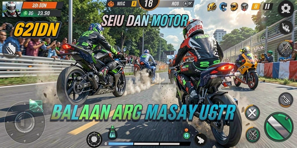 Tampilan gameplay seru di <strong>62IDN</strong> saat beraksi di lintasan balap.