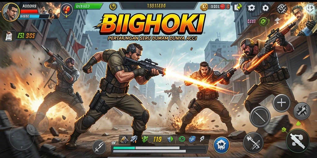Tampilan gameplay BIGHOKI yang mendebarkan dalam aksi pertarungan.