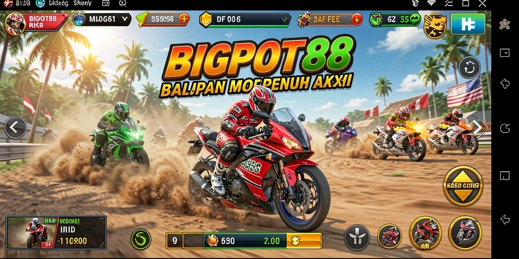 Screenshot menampilkan balapan motor yang intens dan mendebarkan.