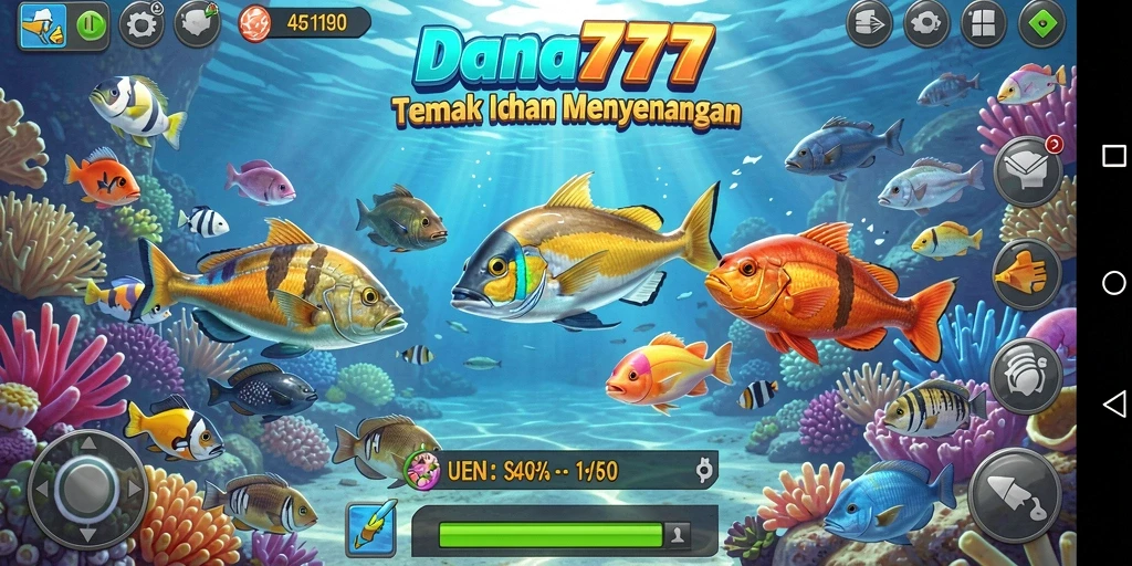 Gameplay seru DANA777 dengan berbagai jenis ikan untuk ditembak.