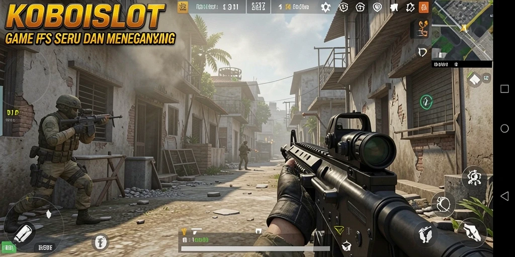 Screenshot gameplay seru KOBOISLOT dengan aksi menembak intens.