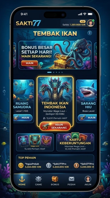 Screenshot aplikasi sakti77 menunjukkan berbagai pilihan aplikasi yang tersedia.